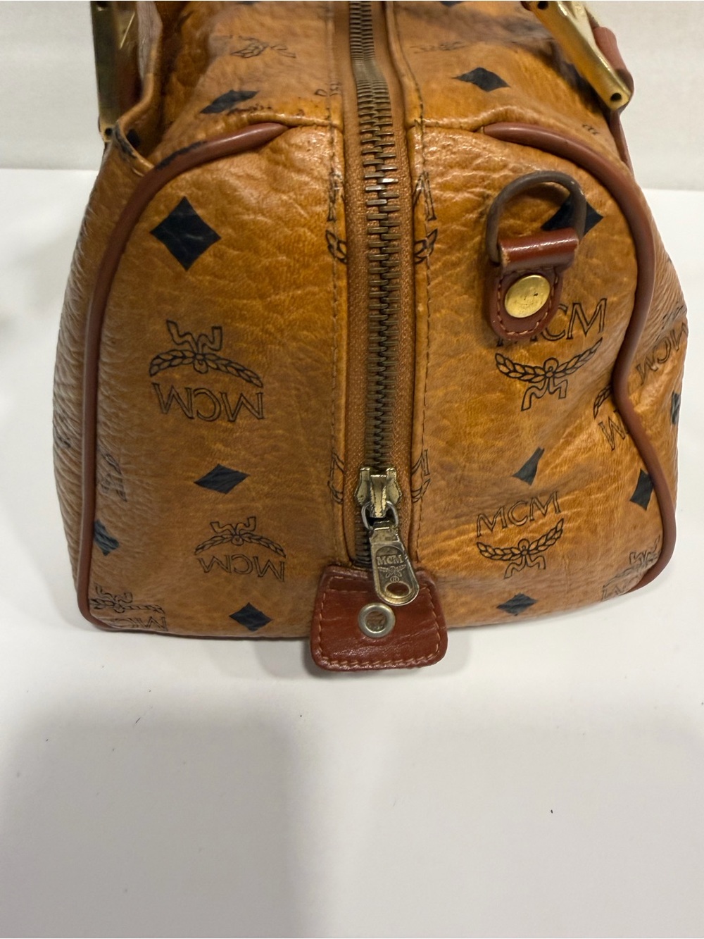 MCM Cognac Visetos Barrel Bag with Brown Leather Handles - Picture 13 of 16